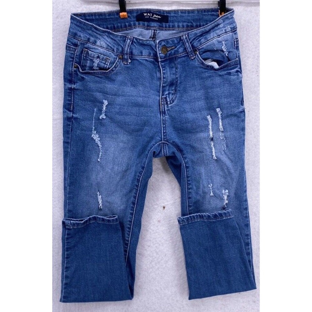 Wax Jean Los Angeles Distressed Skinny Jeans Womens 28 Blue Ripped Stretch Denim - Picture 12 of 15